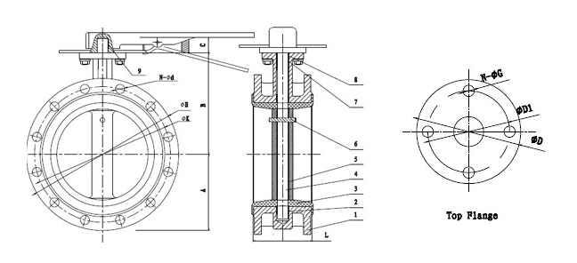 Manual Flanged Butterfly Valve drawing