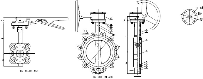 Gear Operated Lug Butterfly Valve drawing
