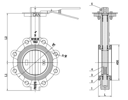 Replacebale Seat Pinless Lug Butterfly Valve drawing